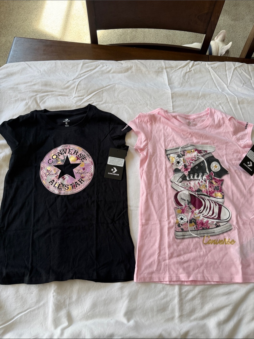 Converse Girls' Graphic Tees in Black & Pink - Floral Sneaker Designs size M